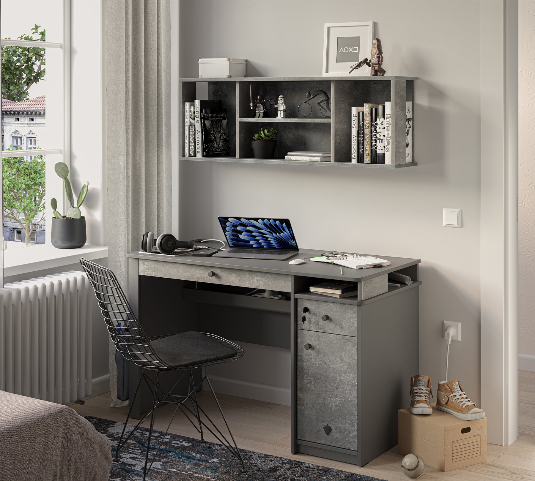 Space Gray Geniş Çalışma Masası1 Space Gray bredt skrivebord - Billede 1